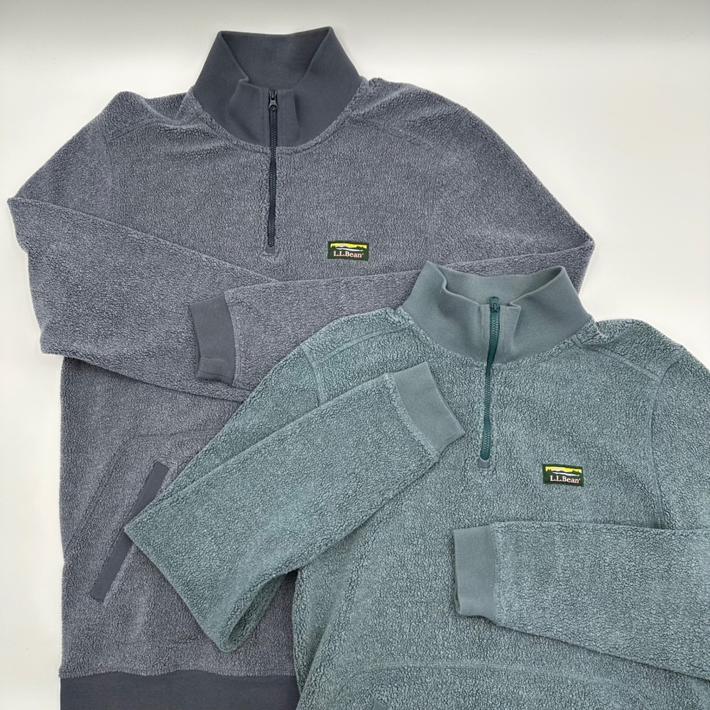 LL Bean Men Medium Tall Tumbled Sherpa Gray Fleece Quarter Zip Pullover Sweater